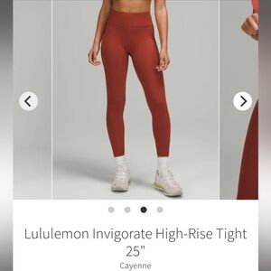 Lululemon invigorate high rise tight 25” size 2 cayenne color